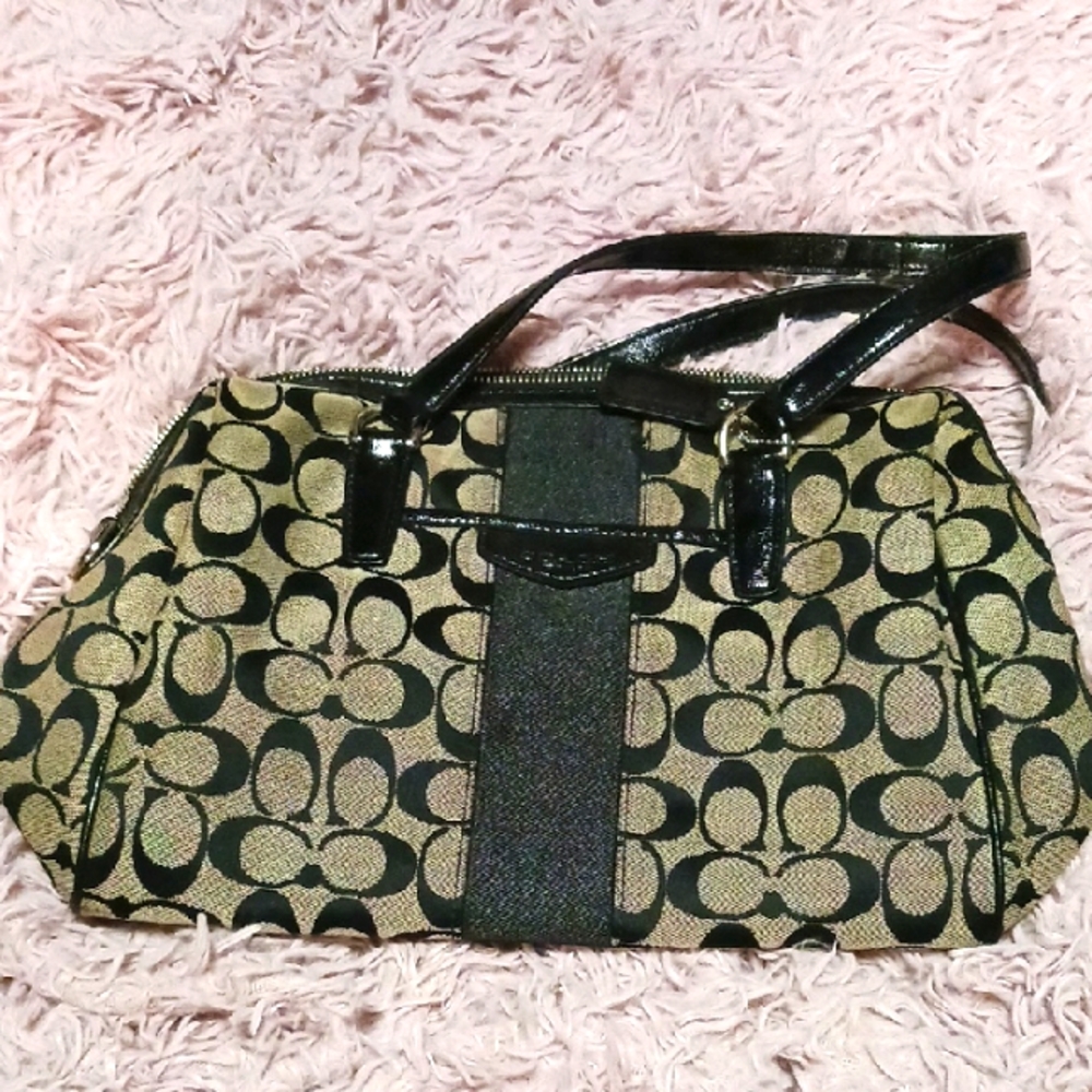 Coach Black and Tan Shoulder Bag with Signature Design